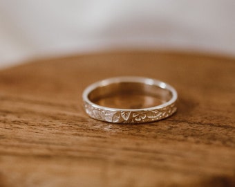 Hand Stamped Sterling Silver Flower Ring: Personalized Secret Message Band
