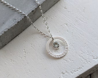 Personalised Silver Circle Necklace, Silver Birthstone Circle Necklace, Circle Name Necklace, Circle Pendant, Bridesmaid Gift, Birth Stone