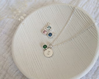 Personalised birthstone Initial Necklace, Initial Necklace, Birthstone Necklace, Silver circle Charm, Bridesmaid Gift, Birth Stone Necklace