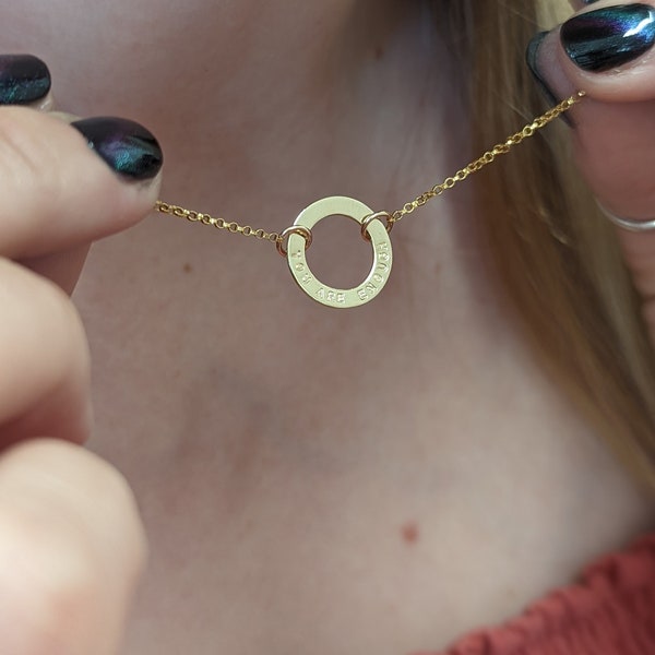 Personalised Gold Circle Necklace, Gold Circle Necklace, Circle Name Necklace, Circle Pendant, Bridesmaid Gift, Gold Halo Necklace, Gold