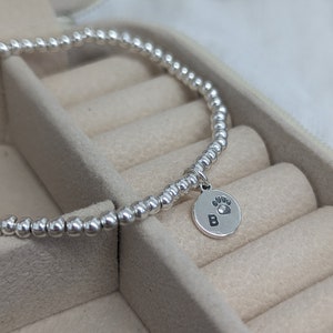 Personalised Silver Bead Bracelet, Personalised Stretchy Silver Bead Bracelet, Silver Charm Bracelet, Personalised Silver Charm Bracelet image 1