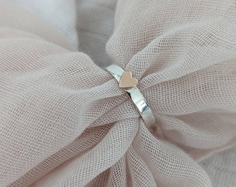 Silver Secret Message Ring, 9ct Rose Gold Heart Ring, Custom Silver Band, Hand Stamped Silver Ring, Heart Ring, Womens Silver Band