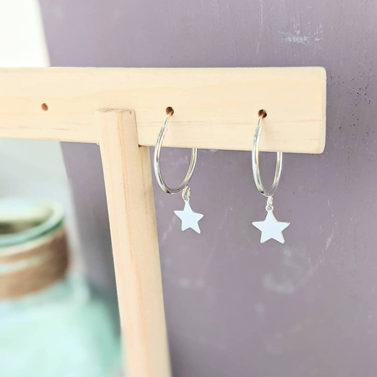 Orecchini A Cerchio Con Stelle In Argento 925 - Donna, Pendenti A Catena Con Tassello, Ipoallergenici, Eleganti Per Festa E Regalo