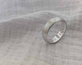 6mm Silver D Shape Message Ring, Personalised Silver Wedding Band, Brushed Silver wedding Ring, Hand Stamped Silver Ring,Custom Wedding Band