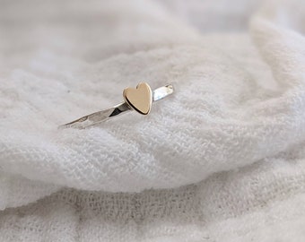 Handmade 9ct Gold Heart Ring, Sterling Silver Band