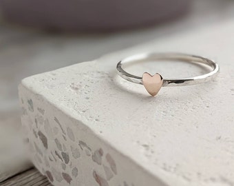 Rose Gold Heart Stacker Ring, Rose Gold Heart Ring, Tiny Heart stack ring, 9ct Rose Gold Heart Ring