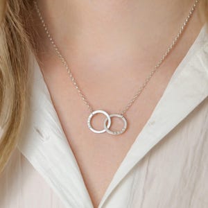 Personalised Interlocking Silver Ring Necklace, Double Interlocking Rings, Silver Name Necklace, Personalised Necklace, Link Necklace