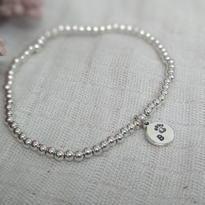 Personalised Silver Bead Bracelet, Personalised Stretchy Silver Bead Bracelet, Silver Charm Bracelet, Personalised Silver Charm Bracelet image 3