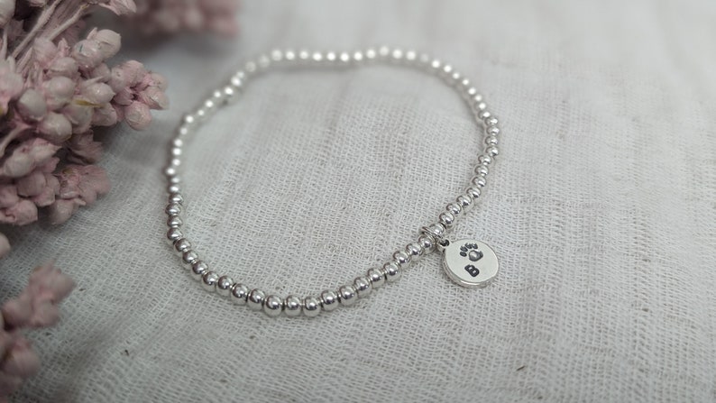 Personalised Silver Bead Bracelet, Personalised Stretchy Silver Bead Bracelet, Silver Charm Bracelet, Personalised Silver Charm Bracelet image 3