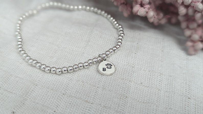 Personalised Silver Bead Bracelet, Personalised Stretchy Silver Bead Bracelet, Silver Charm Bracelet, Personalised Silver Charm Bracelet image 2