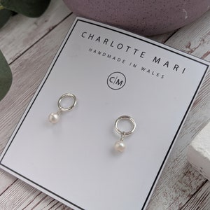 Silver Circle Pearl Stud Earrings, Silver Circle Studs, Pearl Circle Earrings, Bridesmaid Gift, Pearl Studs, Flowergirl Gift, Silver Pearl