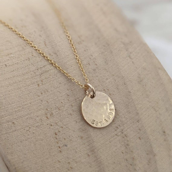 Hammered Personalised Gold Name Necklace Hammered Date Necklace