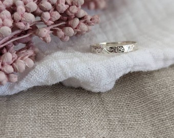 Silver Flower Ring, Botanical Ring, Silver Secret Message Ring, Personalised Silver Ring, Hand Stamped Silver Ring, Silver Wedding Band