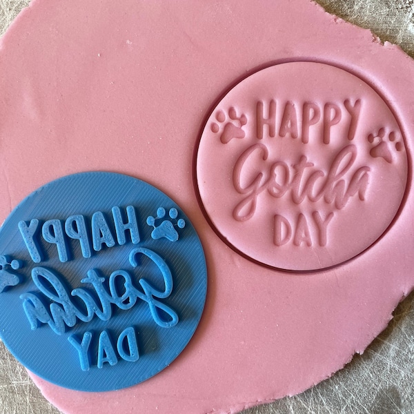 Happy Gotcha Day Embosser with free circle cutter, stamp, icing, fondant cupcake decoration baking