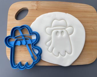 Ghost with cowboy hat cookie cutter, Halloween, spooky, cute baking, decorating, party, trick or treat, cake