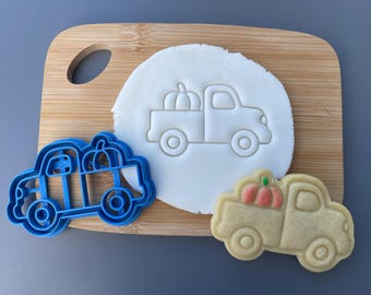 Truck with pumpkin cookie cutter, biscuit nature, biscuit, icing, tree, autumn, decorating, baking, cake, sweet, seasonal