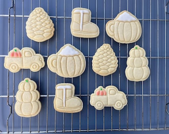 Autumn cookie cutter set, truck, pine cone, pumpkin, latte