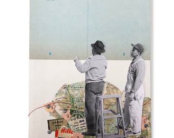 analogue collage 'The Handymen' on a book cover