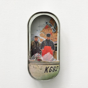 My collage artwork 'Fisherman Friends' in a fish can image 1