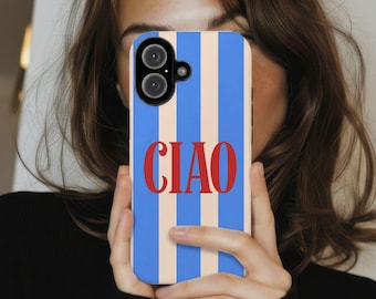 MagSafe Tough Phone Case, CIAO Italian Riviera Phone Case, Blue Stripe Mediterranean iPhone  Samsung Magnetic Impact-Resistant Case, Amalfi