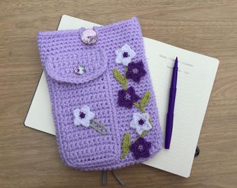 Floral Crochet Journal Cover Pattern – A5 Notebook Sleeve, Pen Pocket, Bookmark Tutorial (PDF Download)