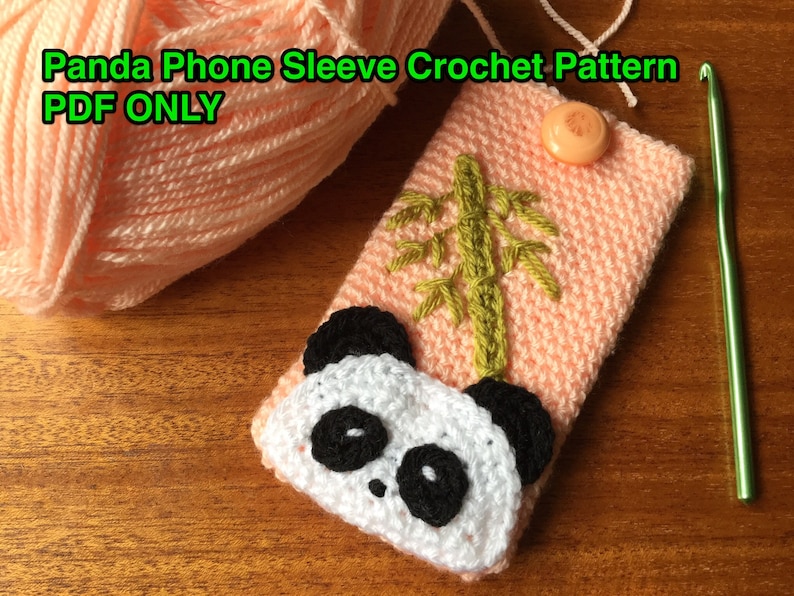 Crochet Pattern PDF ONLY Panda Phone Sleeve with pocket, mobile phone case, cell phone cover, beginner image 1