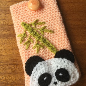 Crochet Pattern PDF ONLY Panda Phone Sleeve with pocket, mobile phone case, cell phone cover, beginner image 2