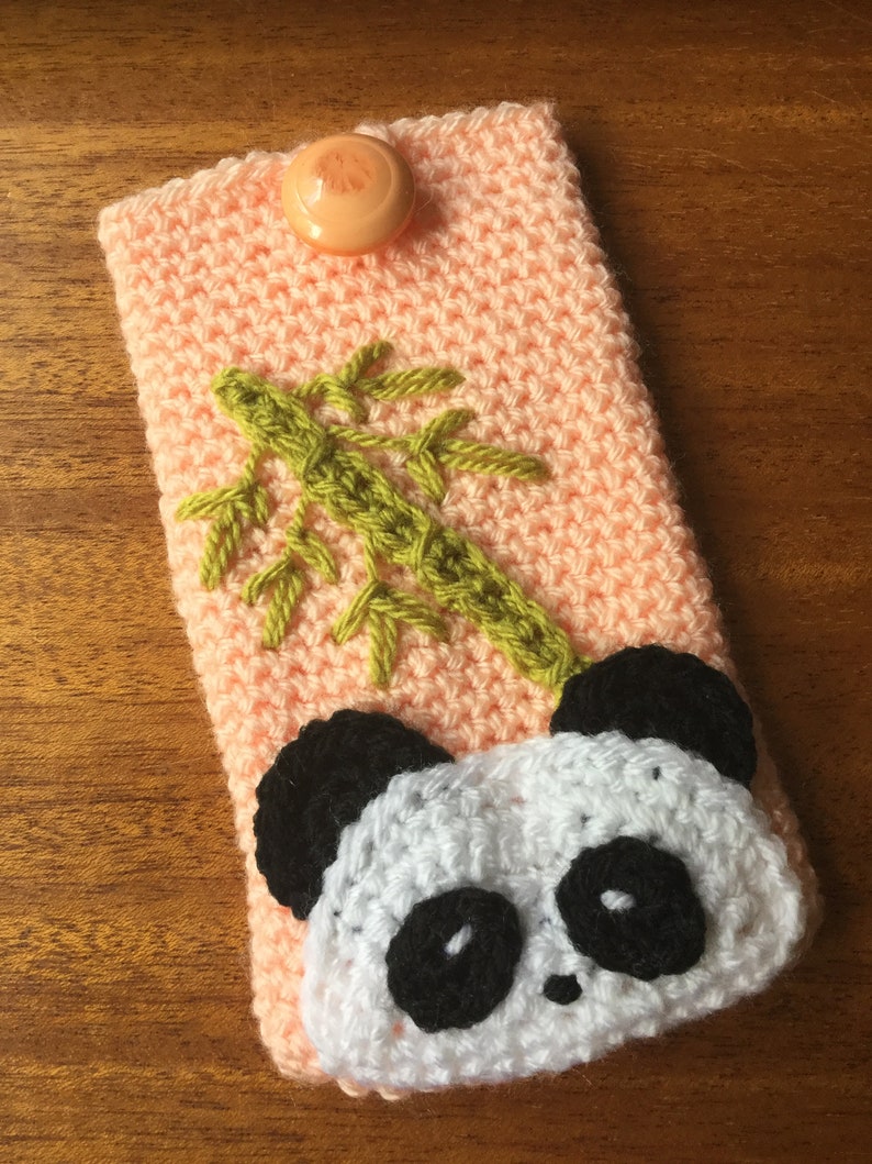 Crochet Pattern PDF ONLY Panda Phone Sleeve with pocket, mobile phone case, cell phone cover, beginner image 2