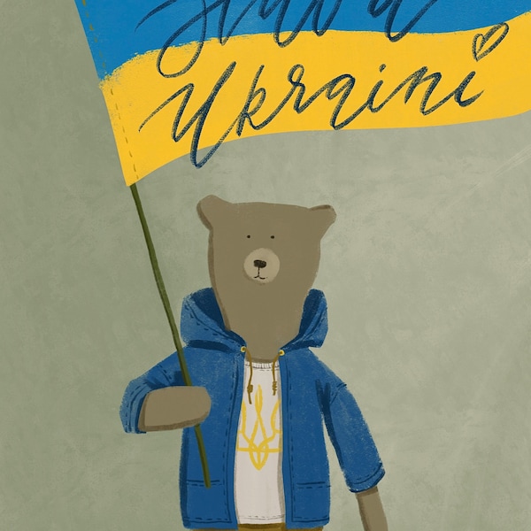 Philomena Kloss digitale Datei PostkartenIllustration in die Ukraine. Handgemachter Künstler aus der Ukraine, Künstler Teddybär