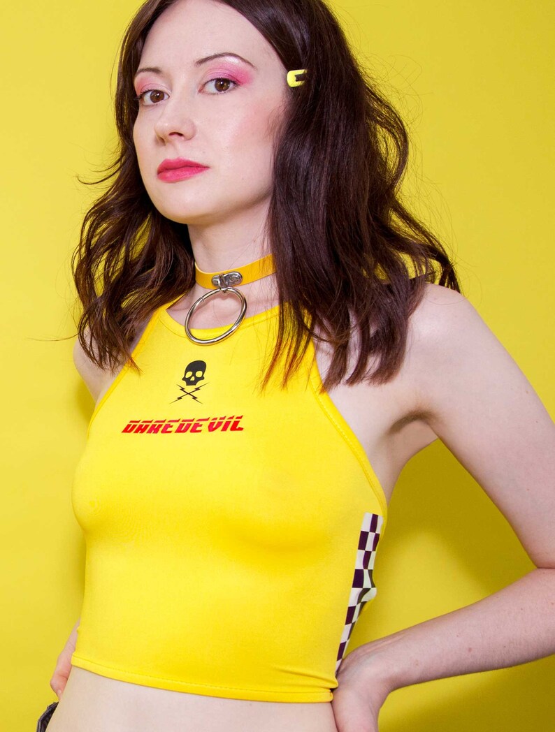 Racer Vintage Lace up back \u2218 Checker \u2218 Tumblr \u2218 90s \u2218 Retro FREE UK SHIPPING Daredevil Halter Neck crop top \u2218 Skull Crossbones