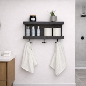 Bathroom Double Shelf Organizer with Towel Hooks