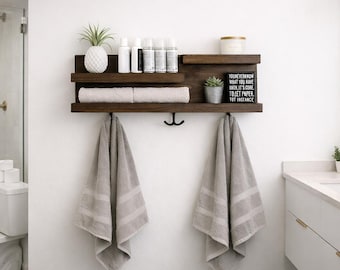 28" Bathroom Shelf Organizer with Towel Hooks - Modern Farmhouse Decor
