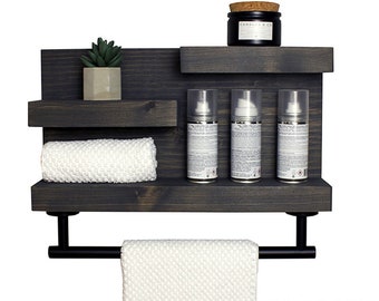 Bathroom Shelf with Modern Towel Bar, Bathroom Wall Decor, Country Rustic  Storage, Modern Farmhouse, Apartment Decor