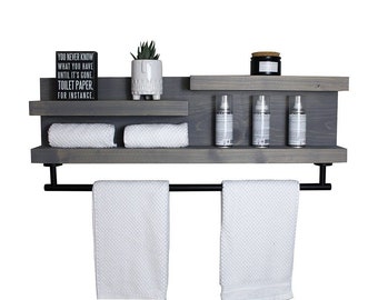 28&quot; Bathroom Shelf Organizer with Modern Towel Bar - Modern Farmhouse