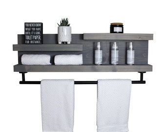 28" Bathroom Shelf Organizer with Modern Towel Bar - Modern Farmhouse