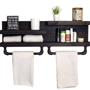 28" Bathroom Shelf Organizer with Industrial Pipe Towel Bars - Modern Farmhouse