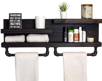 28" Bathroom Shelf Organizer with Industrial Pipe Towel Bars - Modern Farmhouse