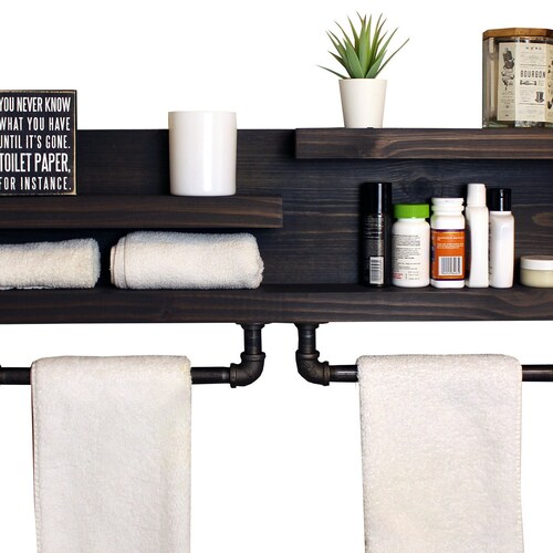 Bathroom Shelf With Industrial Farmhouse Towel Bar Bathroom Etsy