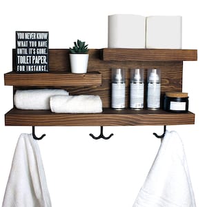 Bathroom Storage Shelf  with Towel Hooks, Farmhouse Country Rustic  Storage, Modern Farmhouse, Apartment Decor, Guest Storage