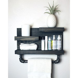 Bathroom Shelf with Industrial Farmhouse Towel Bar, Bathroom Wall Decor Espresso, Country Rustic  Storage, Modern Farmhouse, Apartment Decor