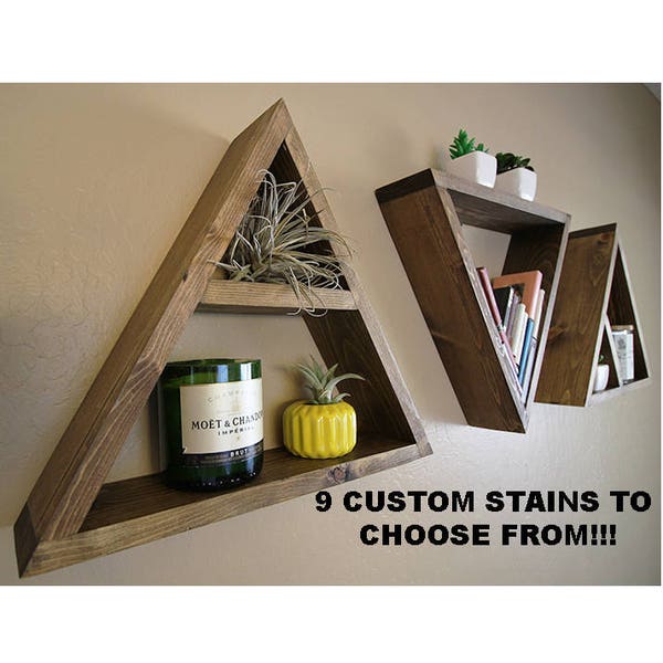 Triangle Shelf, Wall Mounted Modern Geometric Shelves, Wood Pyramid Floating , Plant Stand, Succulent Garden - Set of Three