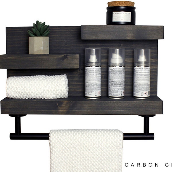 Bathroom Shelf with Modern Towel Bar, Bathroom Wall Decor, Country Rustic  Storage, Modern Farmhouse, Apartment Decor
