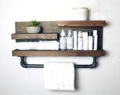 Bathroom Storage Shelf with Towel Bar, Country Rustic Storage, Modern Farmhouse, Apartment Decor, Dorm Decor, Rustic Wood Shelf