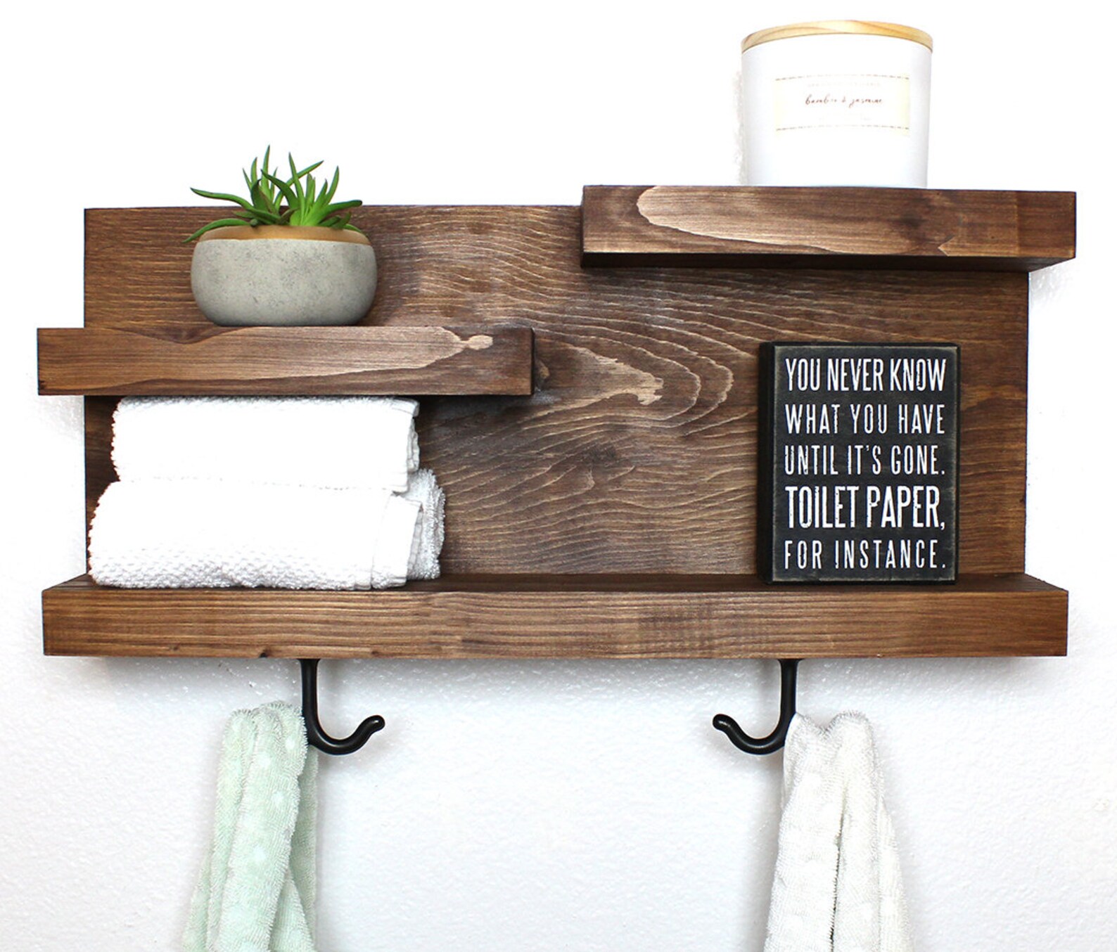 Bathroom Shelf Organizer With Towel Hooks Modern Farmhouse - Etsy