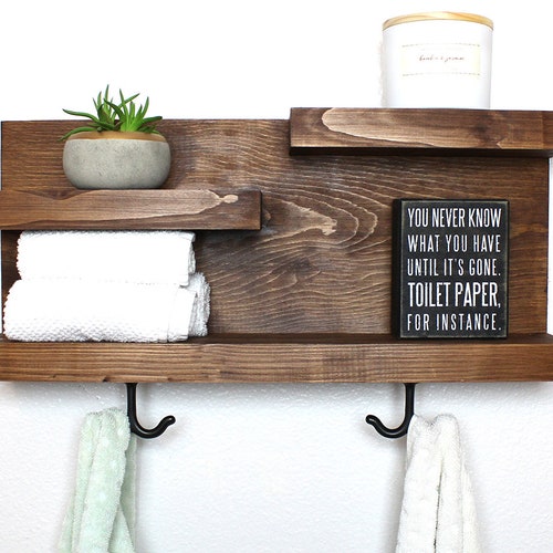 Bathroom Shelf With Industrial Farmhouse Towel Bar Bathroom Etsy