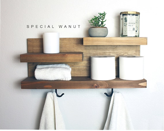 Bathroom Shelf Organizer With Towel Hooks Farmhouse Country Rustic Storage Modern Farmhouse Apartment Decor Guest Storage Etsy Canada