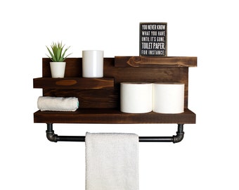 23" Bathroom Shelf with Industrial Pipe Towel Bar, Organizing Shelves Farmhouse Country Rustic  Storage, Modern Farmhouse, Apartment Decor