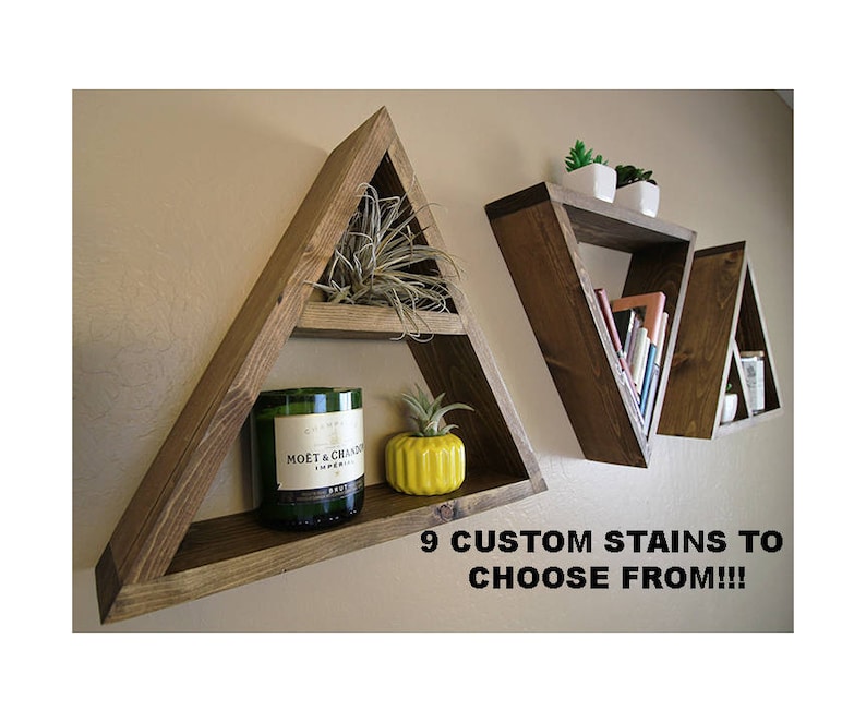 Triangle Shelf, Wall Mounted Modern Geometric Shelves, Wood Pyramid Floating , Plant Stand, Succulent Garden Set of Three image 1