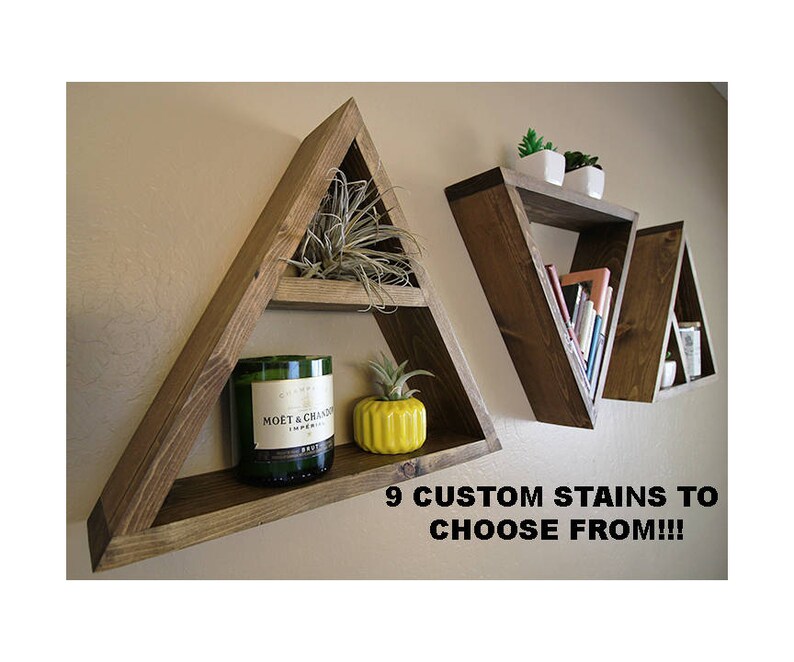 Triangle Shelf Wall Mounted Modern Geometric Shelves Wood Etsy