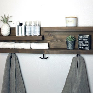 28" Bathroom Shelf Organizer with Towel Hooks - Modern Farmhouse Decor